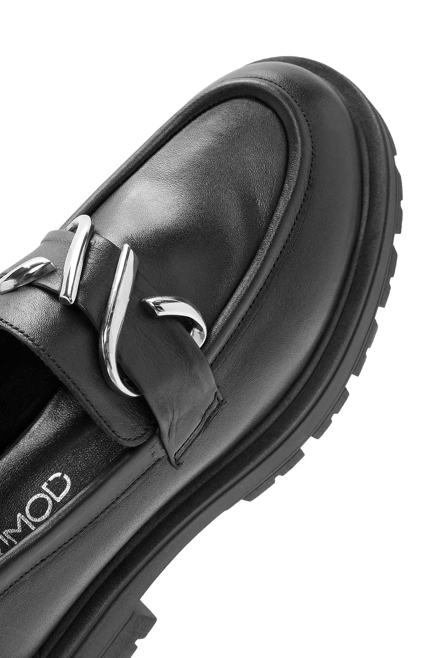 Women's Black Buckle Detailed Leather Masculine Loafer