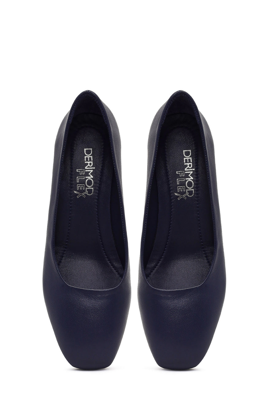 Derimod Flex Women Navy Blue Thick Heeled Leather Shoes