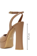 Woman Beige Ankle-Buckle High Thick-Heeled Platform Leather Sandal | Derimod