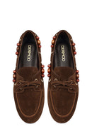 Women's Brown Suede Leather Loafer with Accessory Details | Derimod
