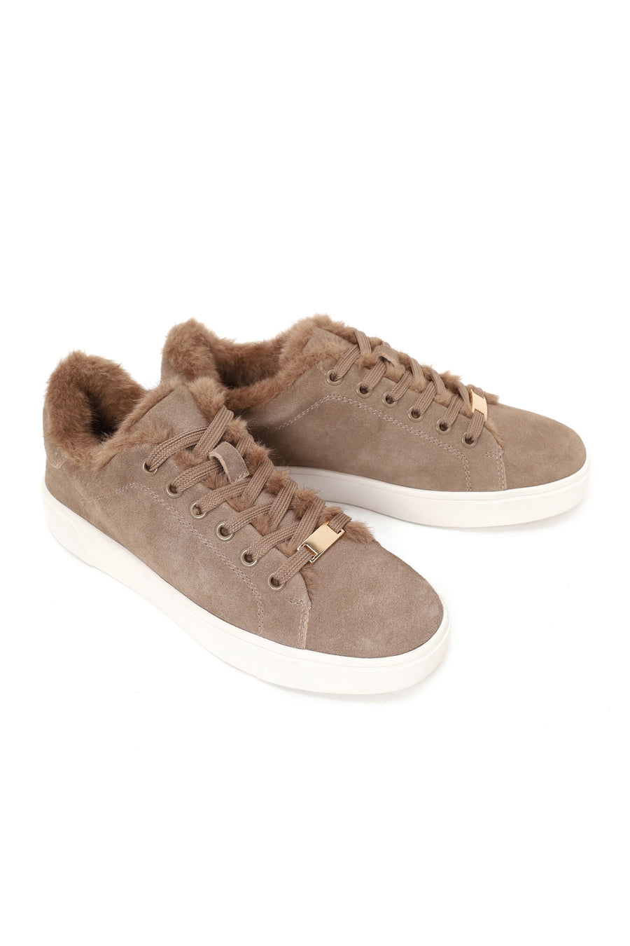 Kadın Vizon Bağcıklı Charmlı Süet Deri Teddy Sneaker
