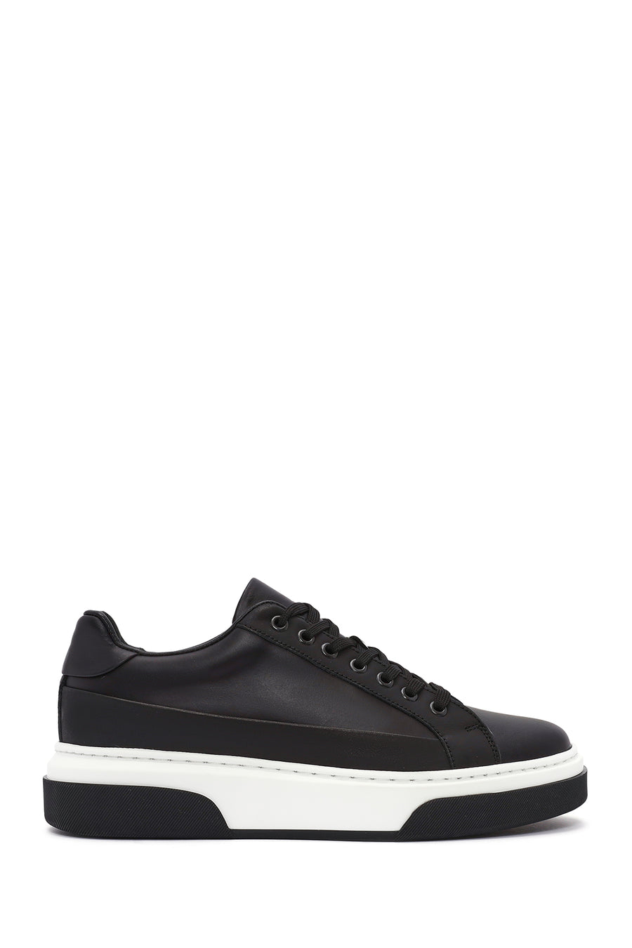 Male Black Lace-Up Thick-Soled Leather Sneaker WM740005DV | Derimod