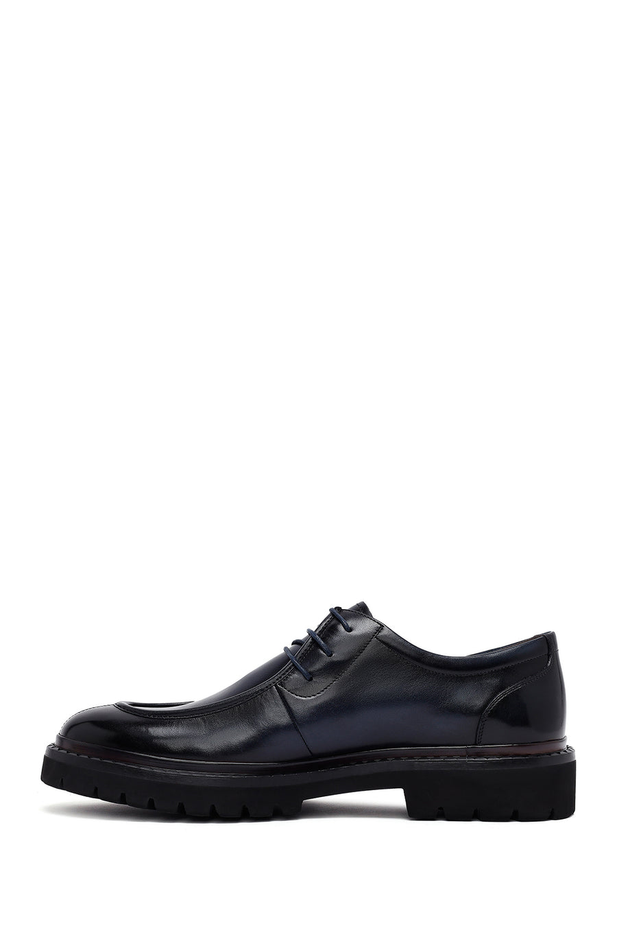 Male Navy Lace-up Thick-Soled Leather Casual Shoes