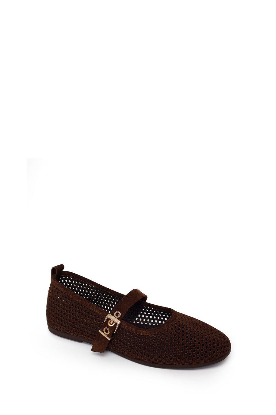 Woman Brown Mesh Suede Leather Ballet Flat