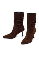 Woman Brown Thin-Heeled Suede Boots | Derimod