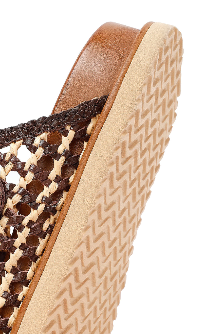 Women's Brown Double Buckled Straw Leather Slippers