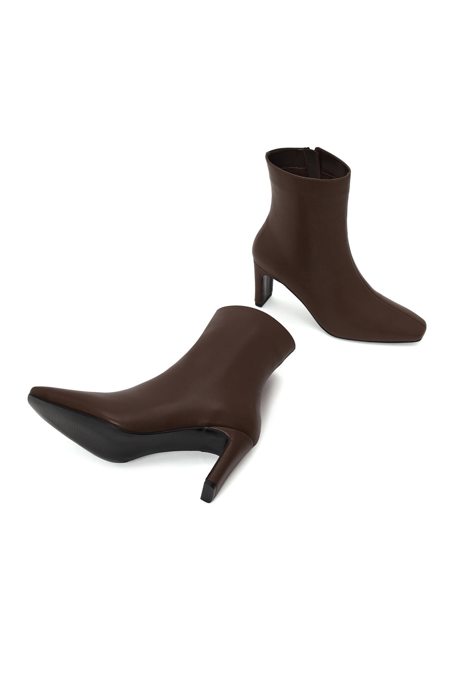 Woman Brown Zip Closure Heeled Boots
