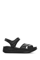 Women's Black Thick Soled Leather Comfort Sandals | Derimod