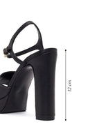 Women's Black Ankle Buckle Platform High Thick Heel Leather Sandals | Derimod
