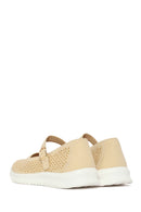 Woman Beige Patterned Suede Comfort Buckle Shoes | Derimod