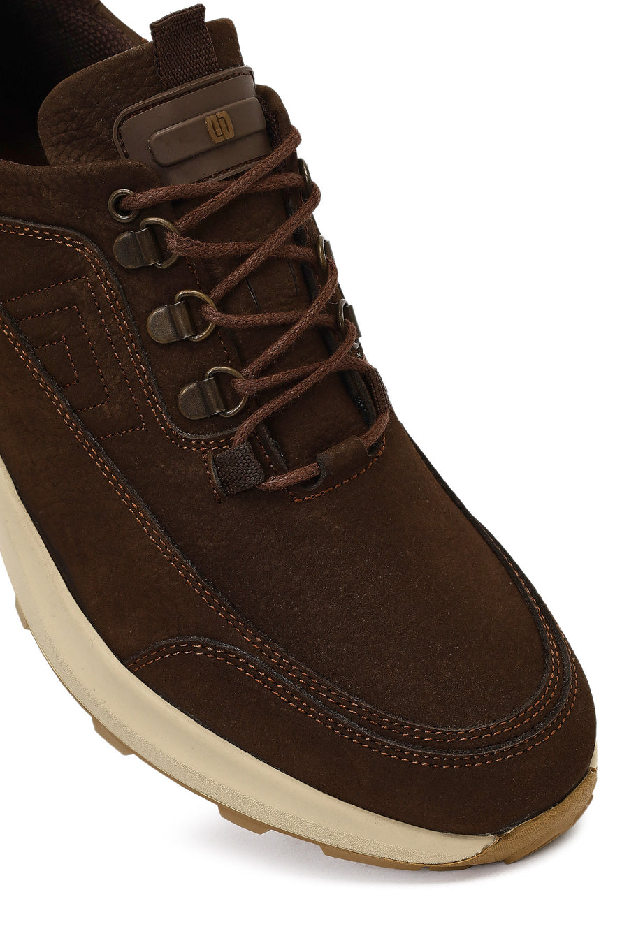 Male Brown Lace-Up Thick-Soled Nubuck Leather Casual Sneaker