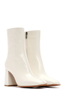 Women's Beige Leather Heeled Classic Boots | Derimod