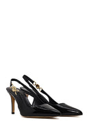 Woman Black Backless Thin Heeled Patent Leather Leather Shoes | Derimod
