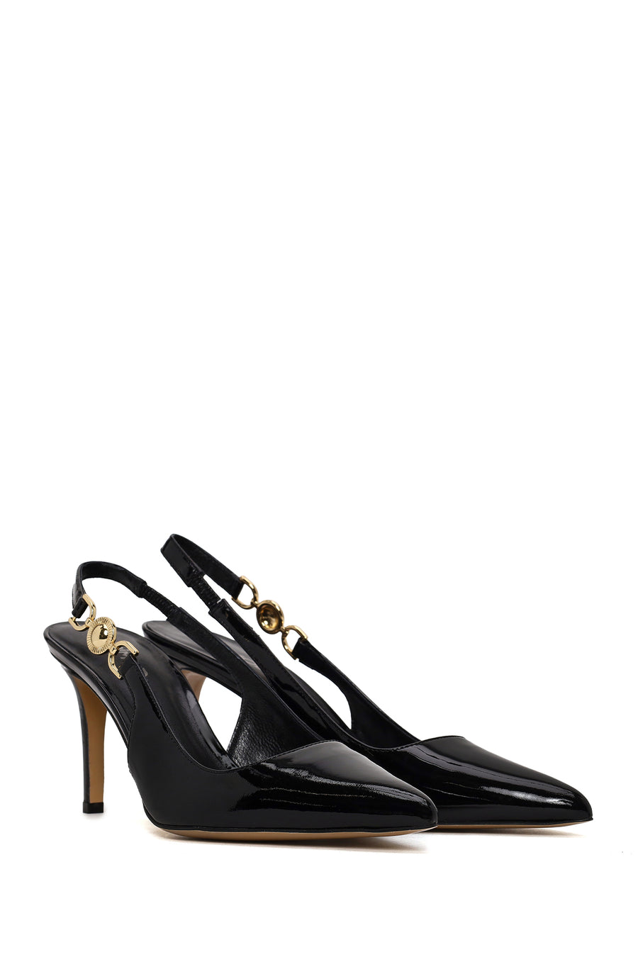 Woman Black Backless Thin Heeled Patent Leather Leather Shoes