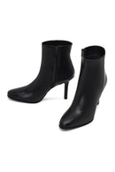 Women's Black Zippered High Thin Heel Leather Boot | Derimod