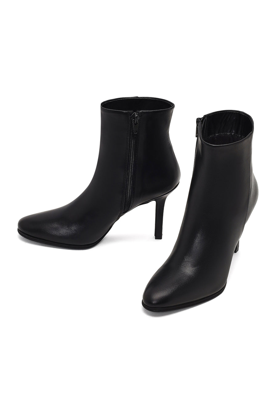 Women's Black Zippered High Thin Heel Leather Boot