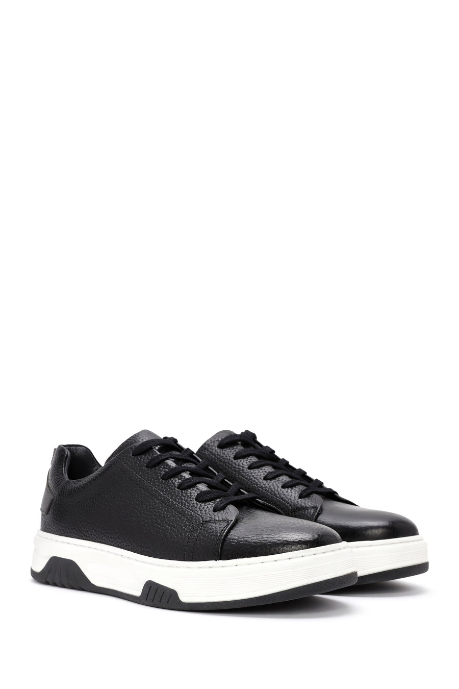 Men's Black Lace-up Thick-Sole Leather Sneaker