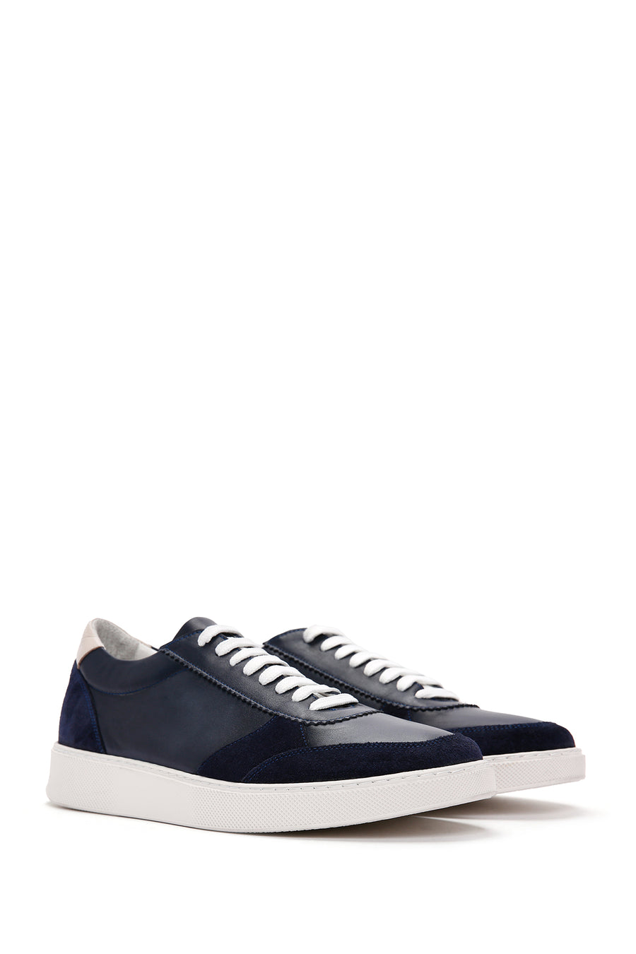 Erkek Lacivert Bağcıklı Deri Sneaker
