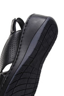 Women's Black Leather Wedge Heel Comfort Sandals | Derimod