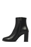 Women's Black Zippered Thick Heeled Leather Boots | Derimod
