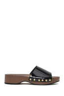 Woman Black Thick-Soled Patent Leather Slippers | Derimod
