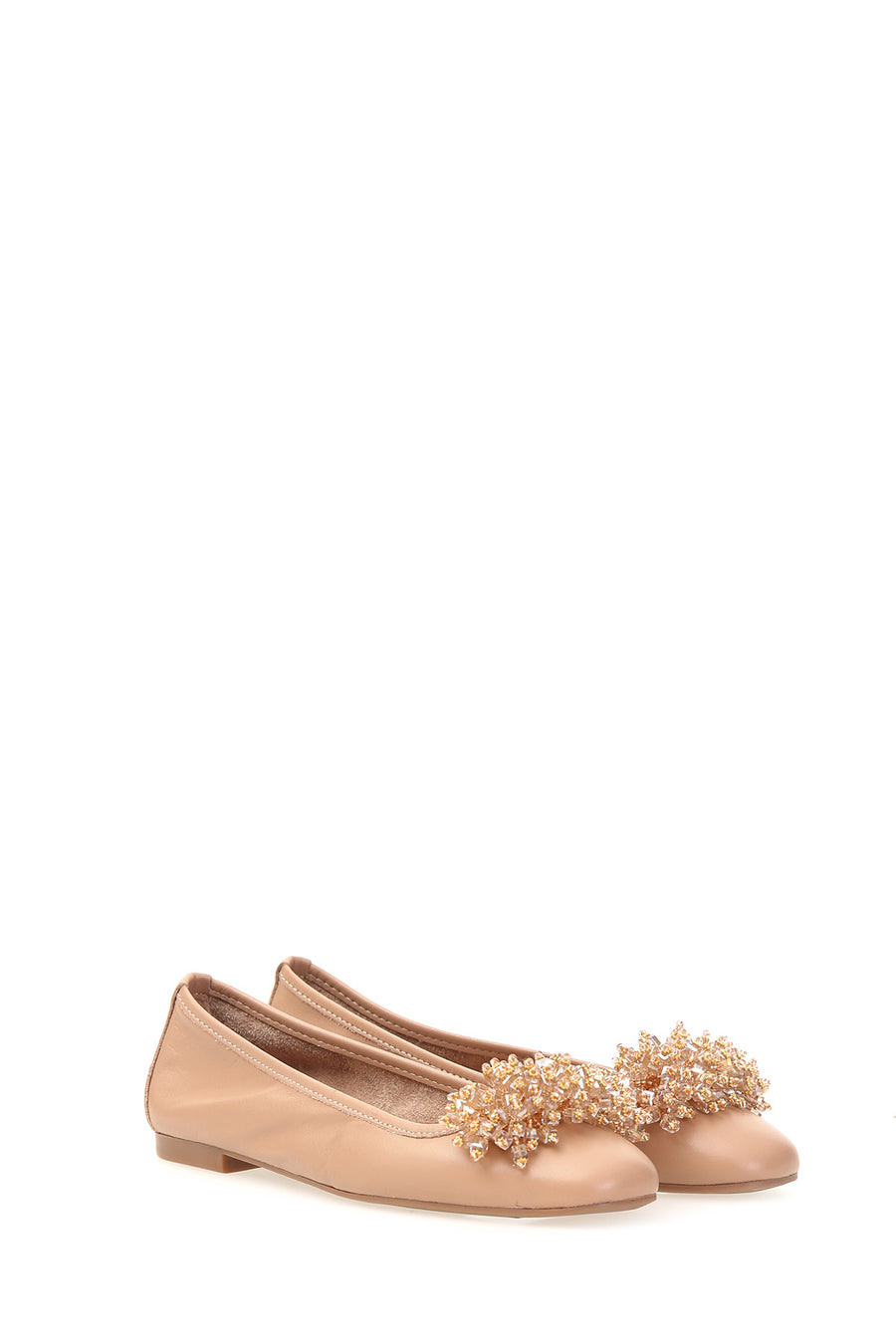 Bead Detailed Women's Leather Ballerinas