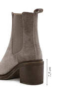 Women's Mink Chunky Heel Suede Leather Chelsea Boots | Derimod
