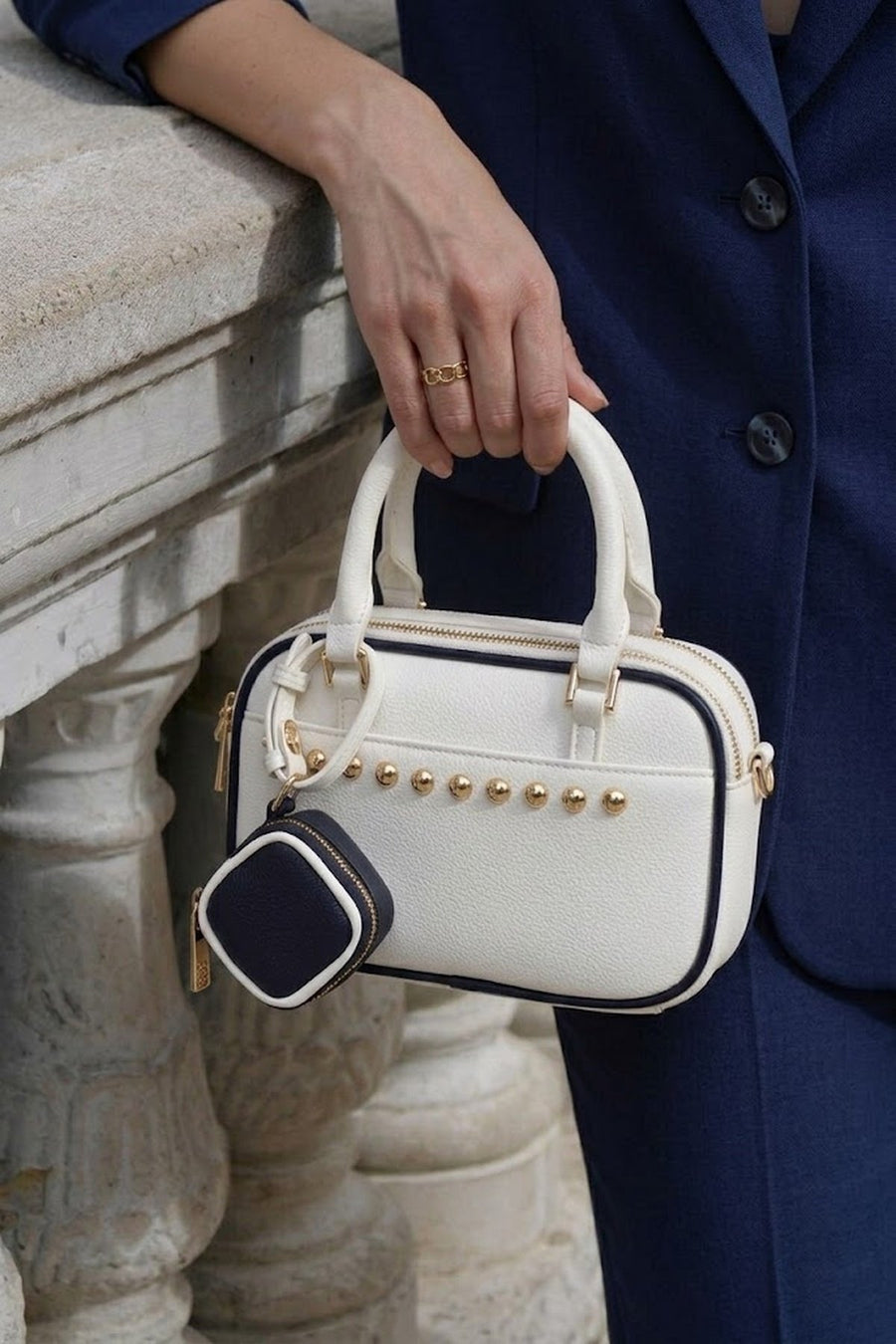 Woman White Long-Strap Shoulder Bag