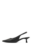 Women's Black Slingback Low Thin Heel Leather Shoes | Derimod