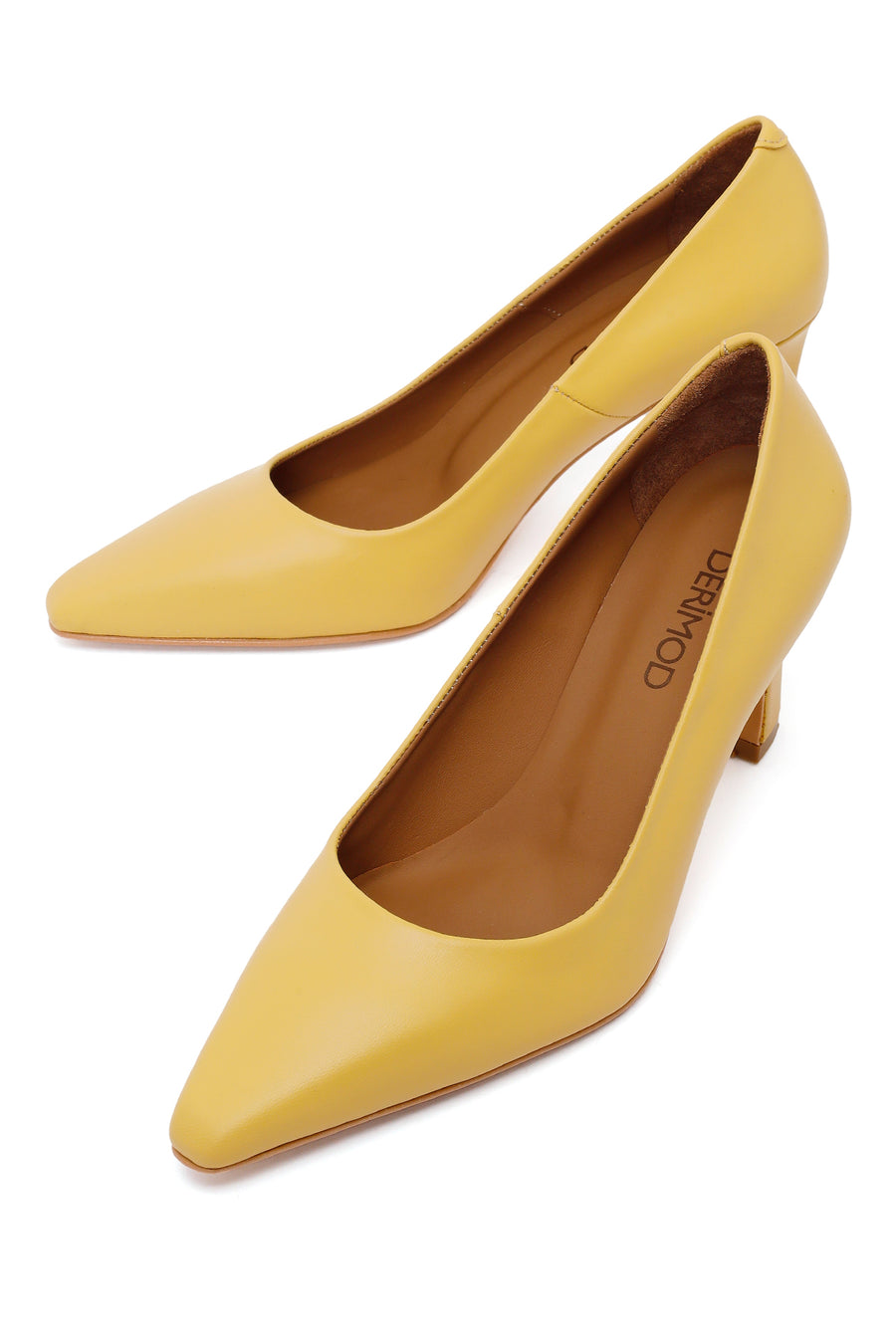 Woman Yellow Thick-Heeled Leather Stiletto