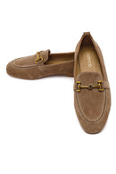 Women's Mink Suede Leather Loafer with Buckle | Derimod