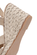 Women's Cream Ankle Buckle Platform Suede Leather Espadrille | Derimod