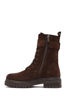 Women's Brown Zippered Suede Leather Boots | Derimod