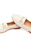 Women's White Leather Loafer with Buckle | Derimod
