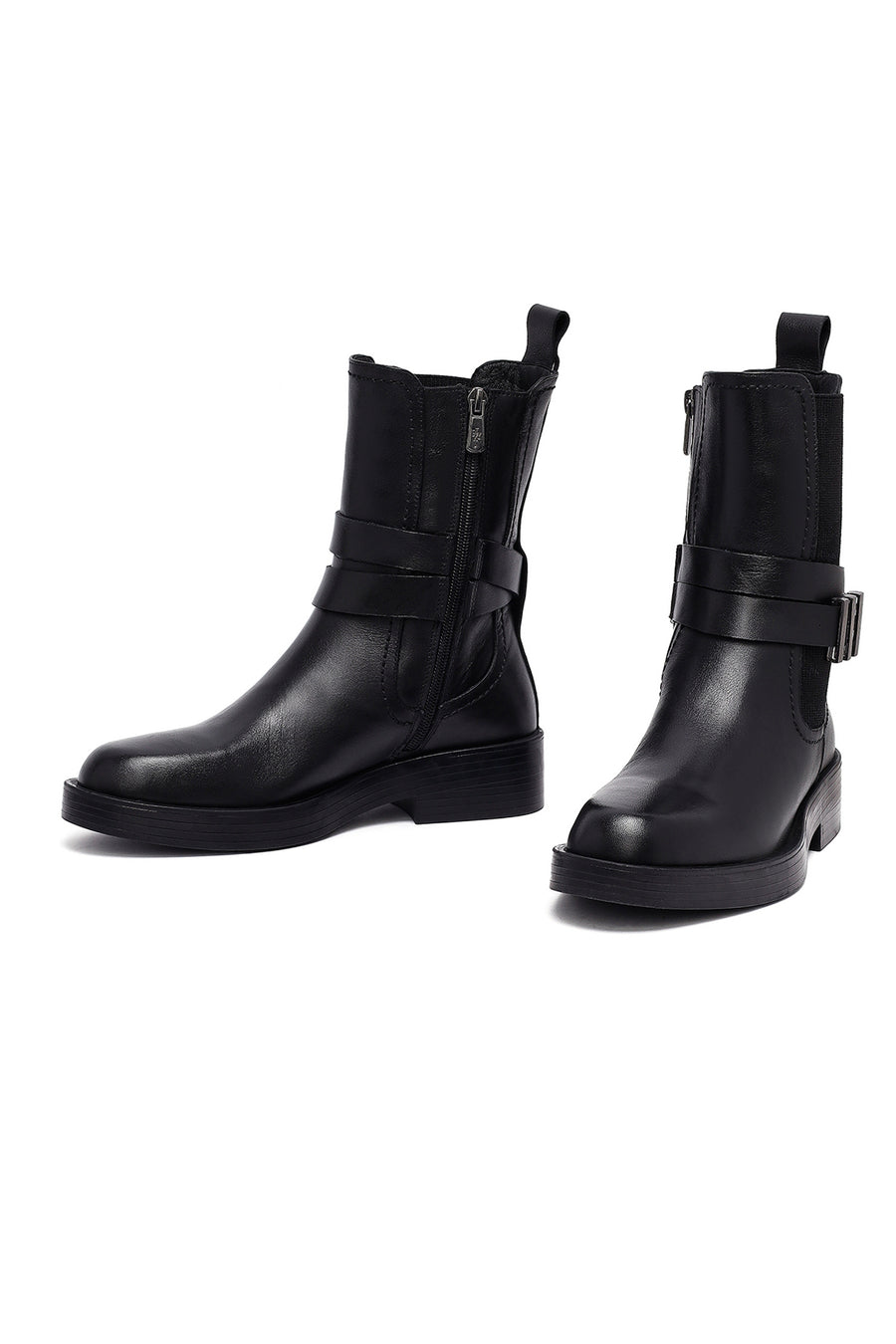 Women's Black Zippered Leather Boots
