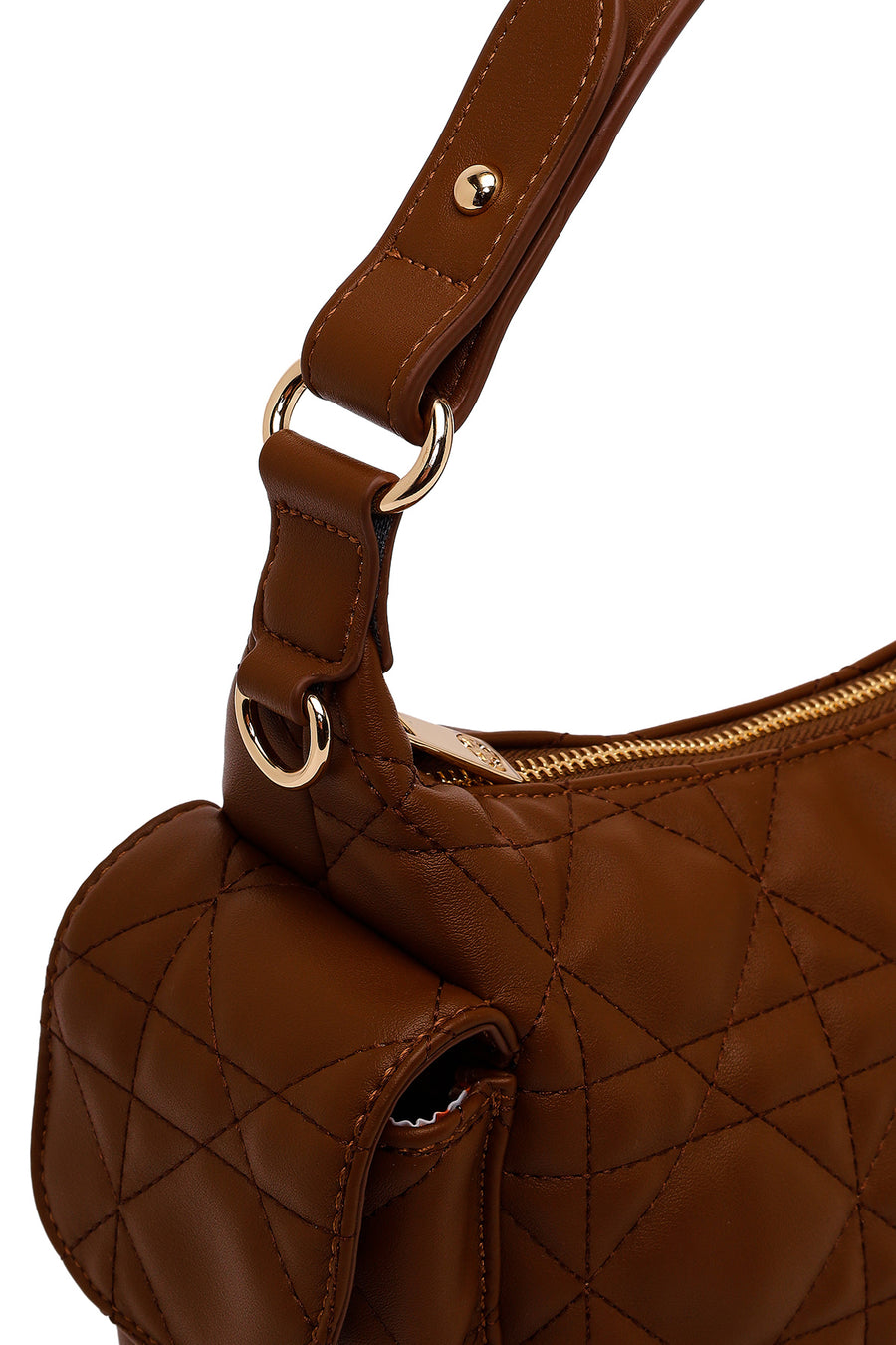 Woman Brown Long-Strap Quilted Shoulder Bag