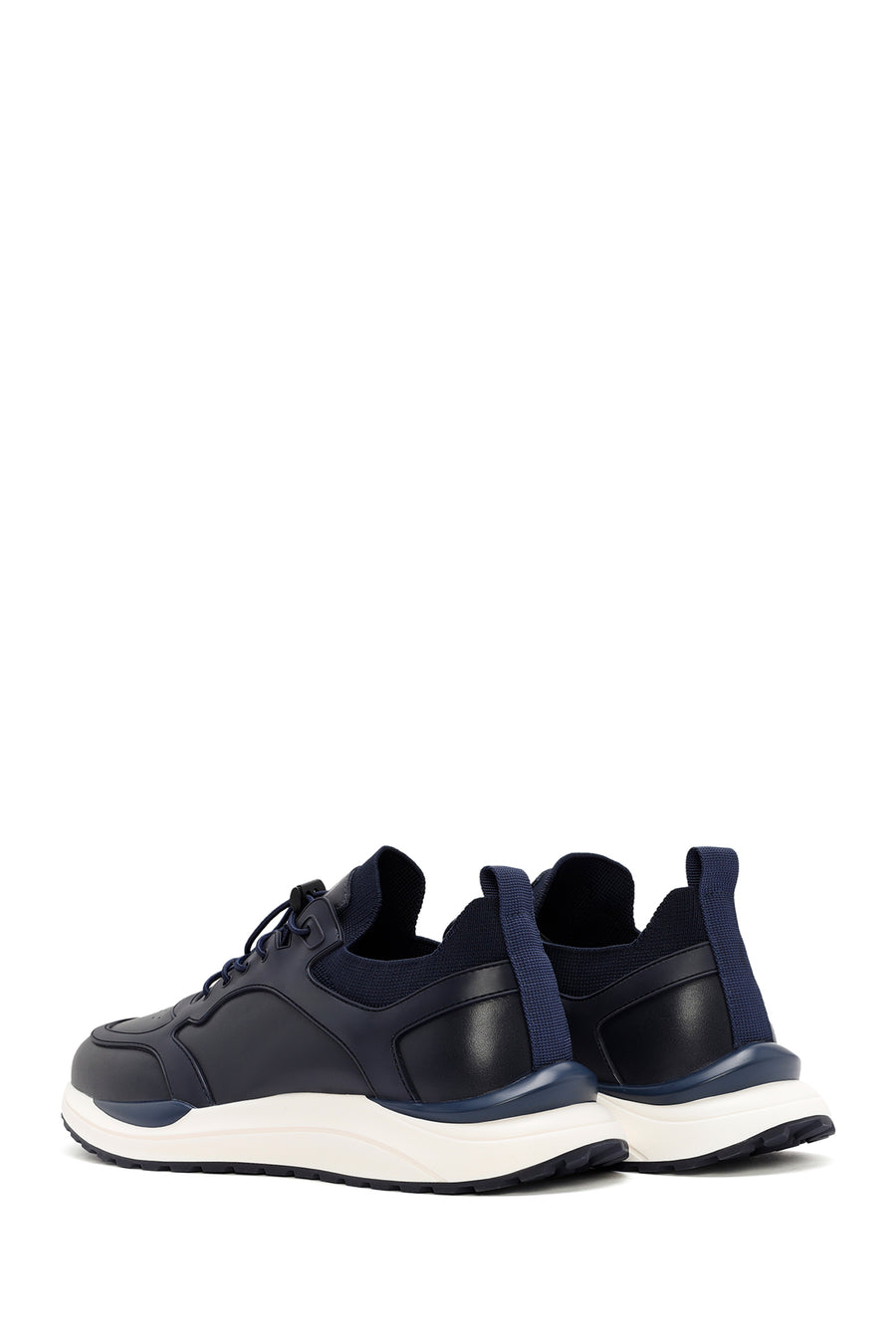 Erkek Lacivert Bağcıklı Deri Sneaker