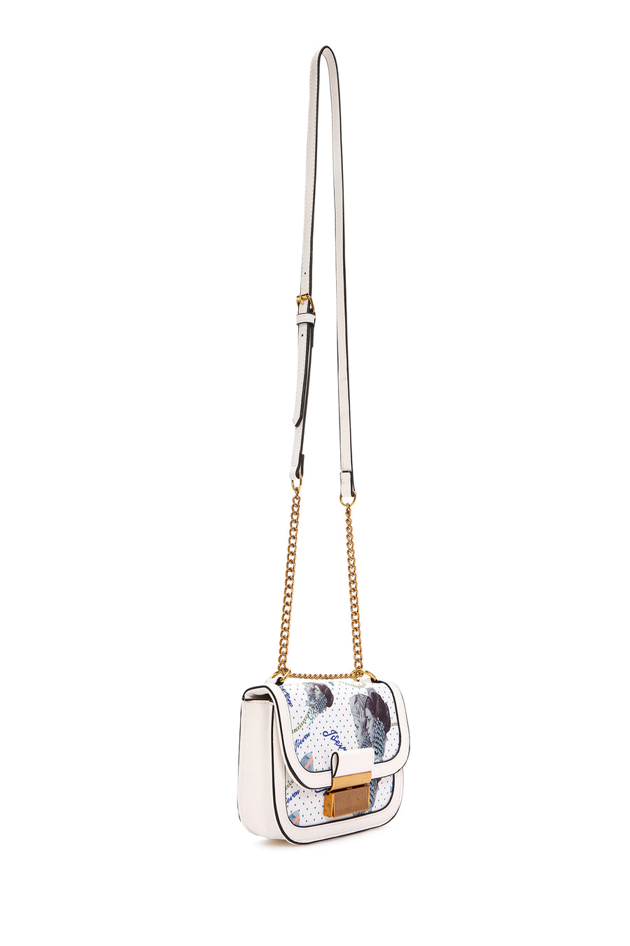 Women's White Long Strap Printed Crossbody Bag