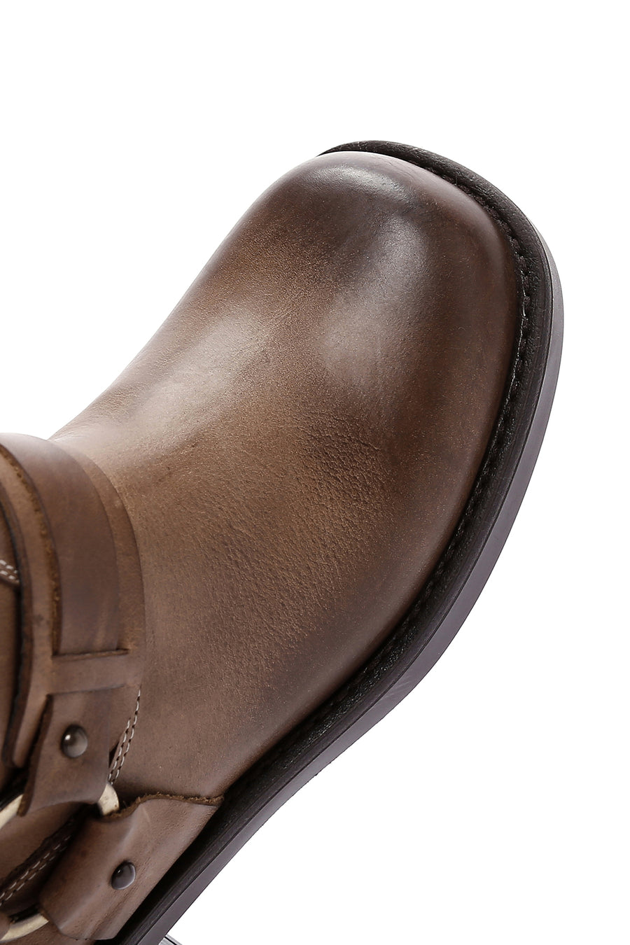 Women's Brown Leather Buckle Boots