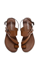 Women's Tan Flip-Flop Leather Bodrum Sandals | Derimod