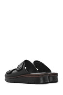 Woman Black Double Banded Leather Comfort Slippers | Derimod