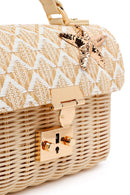 Woman Beige Long-Strap Stone-Embellished Woven Mini Crossbody Bag | Derimod