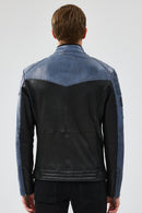 Takeoff Men's Blue Slim-Fit Leather Jacket | Derimod