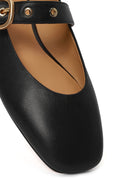 Women's Black Buckle Leather Ballerinas | Derimod