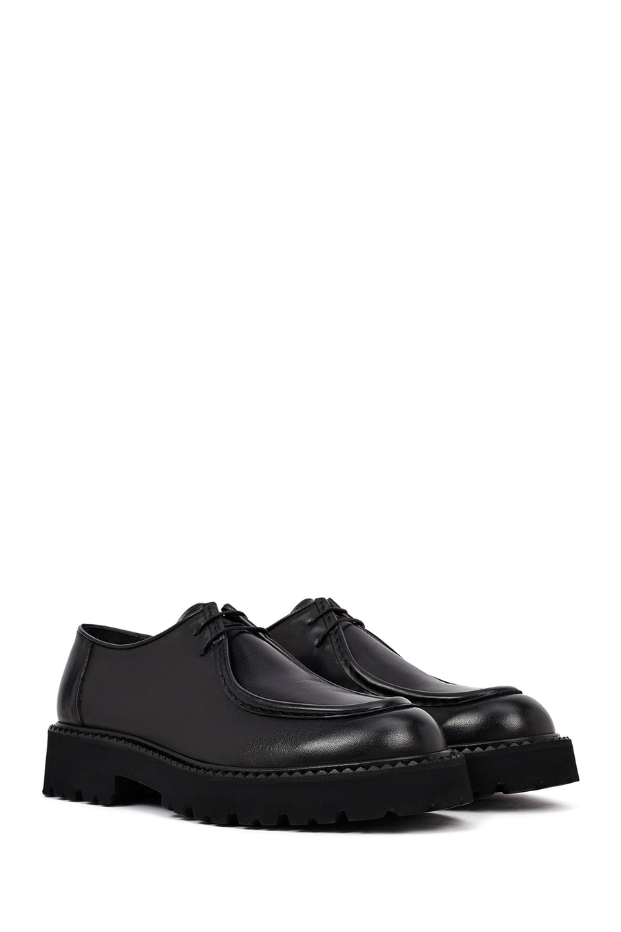 Male Black Lace-Up Thick-Soled Leather Casual Shoes