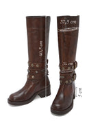 Women's Brown Chunky Heel Biker Leather Boots | Derimod