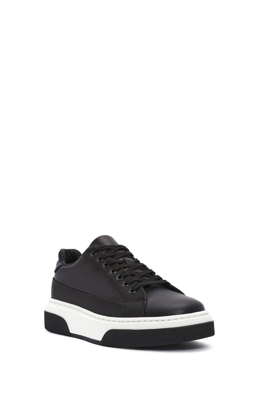 Male Black Lace-Up Thick-Soled Leather Sneaker