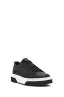 Men's Black Lace-Up Thick Sole Leather Sneakers | Derimod