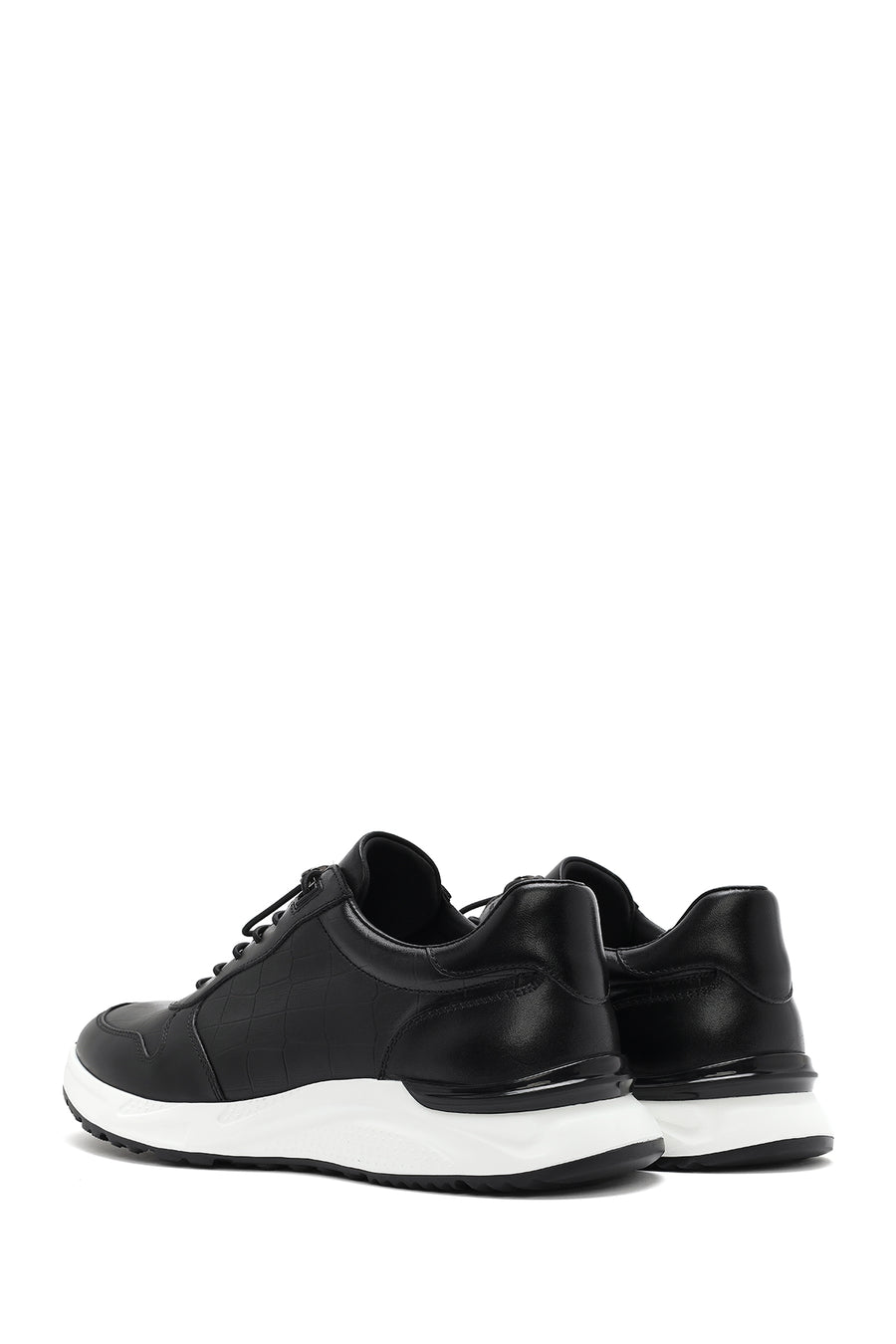 Erkek Siyah Bağcıklı Deri Casual Sneaker