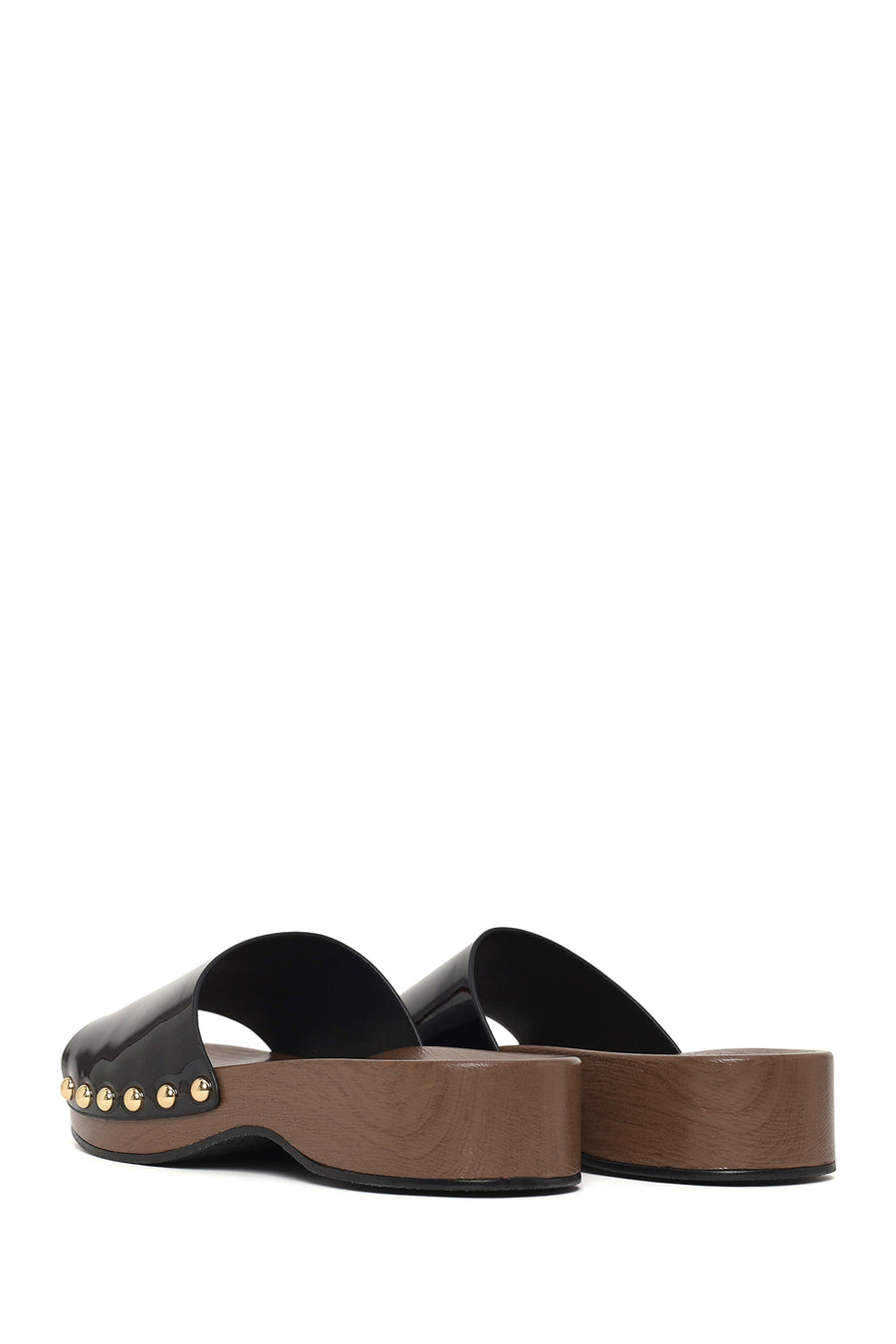Woman Black Thick-Soled Patent Leather Slippers